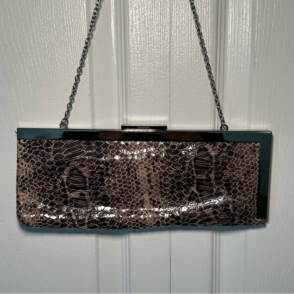 Calvin Klein Snake Print Chain Strap Clutch